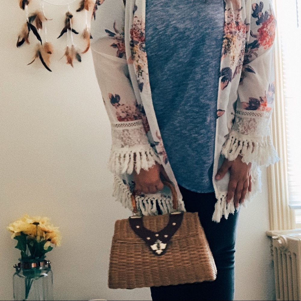 Xhilaration Cream Boho Kimono w/ Fringe SZ XL